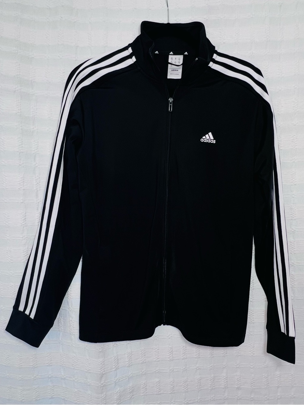 adidas Black Track Jacket with White Three-Stripe Sleeves